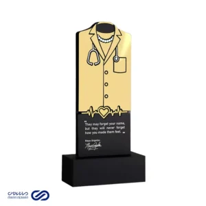 تندیس روز پزشک طرح روپوش پزشکی طلایی زنانه